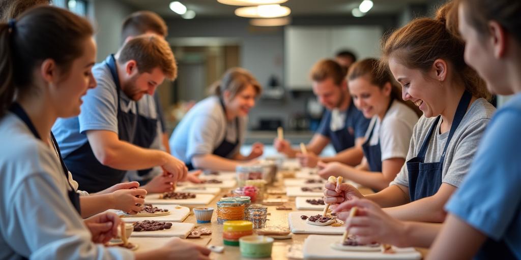 Participants smiling and learning during a confectionery workshop at Snowdrift Sugar.